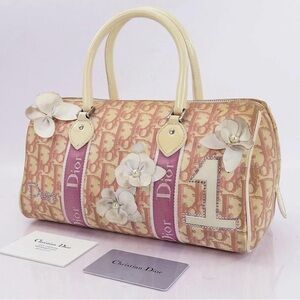 Christian Dior Pink Trotter Canvas and Leather Boston Bag Purse Authentic